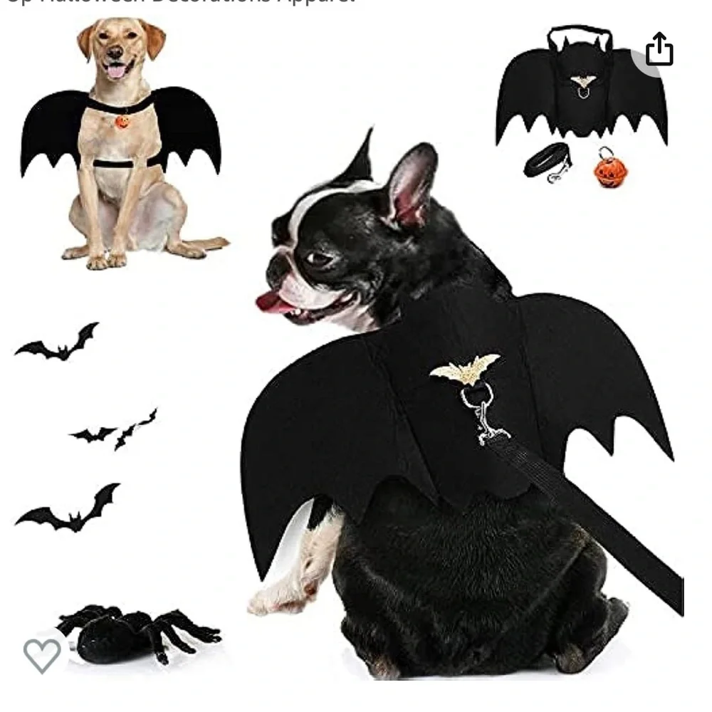 NWT pet Dog Cat Halloween bat costume with lead leash Small Goth